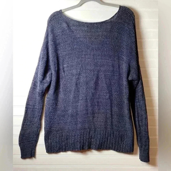 Lucky Brand Navy Blue cotton V Neck Mesh knit Top Pullover Size Medium - Picture 4 of 8